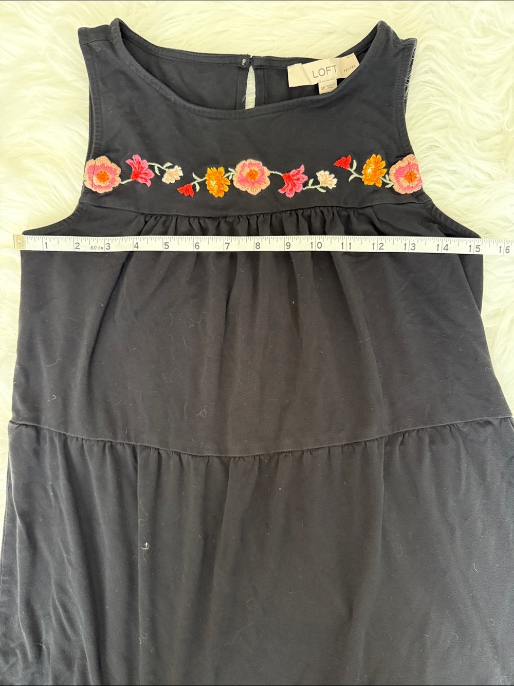 LOFT Black Sleeveless Dress Size Small with Pink, Orange & Red Floral Embroidery - Picture 4 of 5